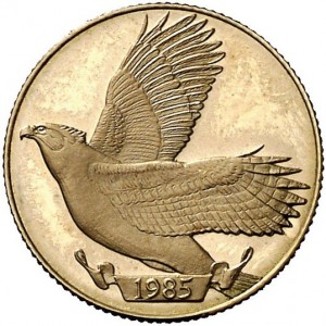 Реверс монеты Панама, 20 бальбоа, 1985, Гарпия