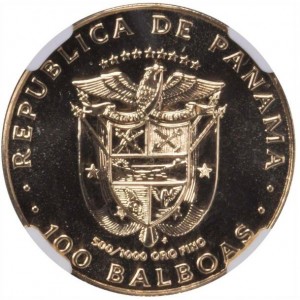 Аверс монеты Панама, 100 бальбоа, 1980, 100 лет Панамскому каналу