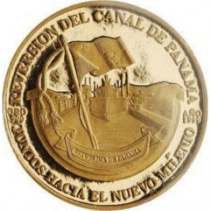 Реверс монеты Панама, 100 бальбоа, 1999, Панамский канал