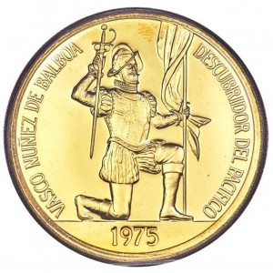 Реверс монеты Панама, 500 бальбоа, 1975-1977, 500 лет со дня рождения Васко Нуньеса де Бальбоа