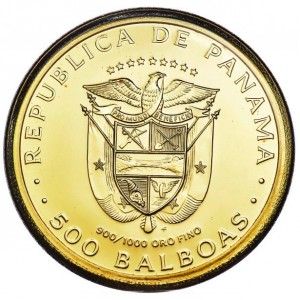 Аверс монеты Панама, 500 бальбоа, 1979, Панамская фауна - Ягуар