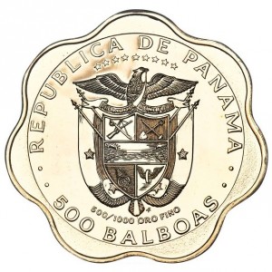 Аверс монеты Панама, 500 бальбоа, 1983, Панамская фауна - Бабочка Caligo idomeneus