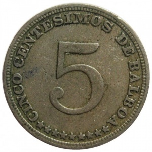 Реверс монеты Панама, 5 сентесимо, 1929-1932