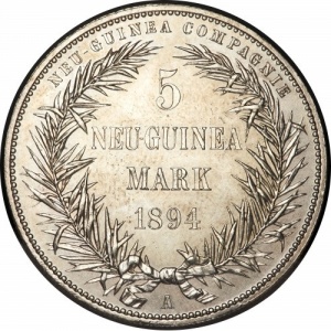 Реверс монеты Папуа - Новая Гвинея, 5 марок, 1894
