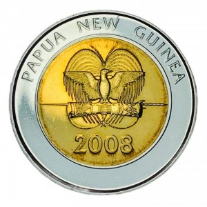Аверс монеты Папуа - Новая Гвинея, 2 кина, 2008, 35 лет Банку Папуа Новой Гвинеи
