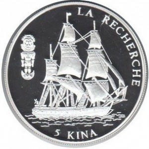 Реверс монеты Папуа - Новая Гвинея, 5 кина, 1997, La Recherche