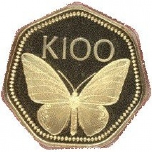 Реверс монеты Папуа - Новая Гвинея, 100 кина, 1978, Орнитоптер