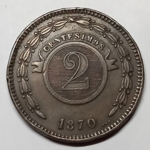 Реверс монеты Парагвай, 2 сентесимо, 1870