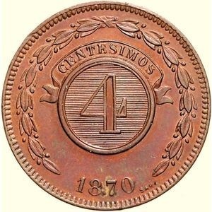 Реверс монеты Парагвай, 4 сентесимо, 1870