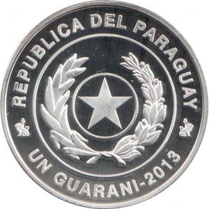Аверс монеты Парагвай, 1 гуарани, 2013, Чемпионат мира по футболу 2014