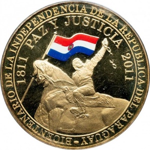 Реверс монеты Парагвай, 100 гуарани, 2011, 200 лет Независимости Парагвая