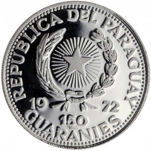Аверс монеты Парагвай, 150 гуарани, 1972, XX летние Олимпийские Игры, Мюнхен 1972 - Прыжок в высоту