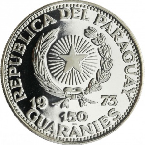 Аверс монеты Парагвай, 150 гуарани, 1973, Хосе Феликс Эстигаррибия