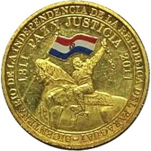 Реверс монеты Парагвай, 200 гуарани, 2011, 200 лет Независимости Парагвая