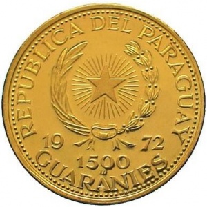 Аверс монеты Парагвай, 1500 гуарани, 1972, XX летние Олимпийские Игры, Мюнхен 1972 - Прыжок в длину