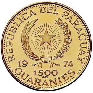 Аверс монеты Парагвай, 1500 гуарани, 1974, Папа Римский Павел VI