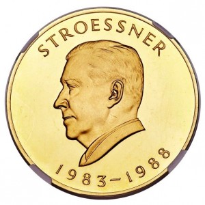 Реверс монеты Парагвай, 100.000 гуарани, 1983, 7-й срок президента Альфредо Стресснера