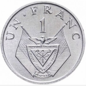 Реверс монеты Руанда, 1 франк, 1969