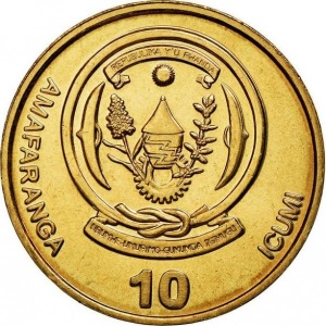 Аверс монеты Руанда, 10 франков, 2003