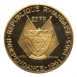 Реверс монеты Руанда, 25 франков, 1965, 4-я годовщина Независимости, президент Грегуар Кайибанда