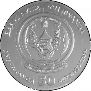 Аверс монеты Руанда, 50 франков, 2020, Год крысы