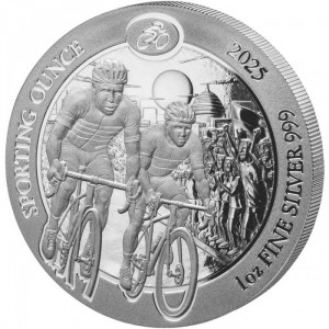Реверс монеты Руанда, 50 франков, 2025, Спортивная унция - Велоспорт