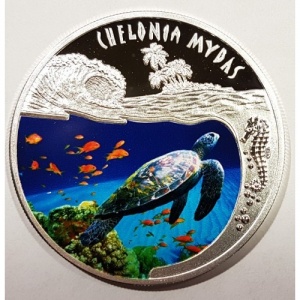 Реверс монеты Руанда, 500 франков, 2010, Зелёная черепаха (Chelonia mydas)