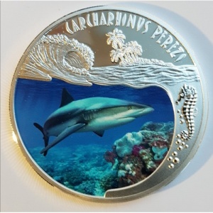 Реверс монеты Руанда, 500 франков, 2010, Карибская рифовая акула (Carcharhinus perezi)