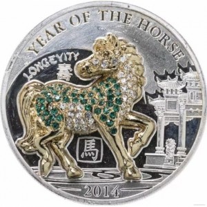 Реверс монеты Руанда, 500 франков, 2014, Китайский гороскоп - Год Лошади /Долголетие/