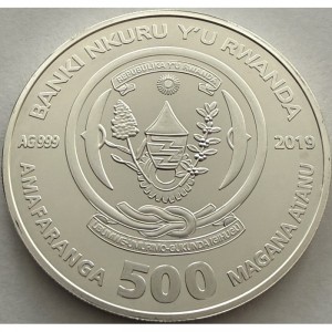 Аверс монеты Руанда, 500 франков, 2019, Олимпийская сборная Руанды 2020