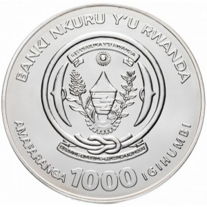 Аверс монеты Руанда, 1000 франков, 2008, Лев