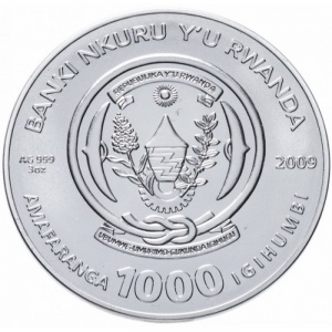 Аверс монеты Руанда, 1000 франков, 2009, Знаки зодиака - Козерог