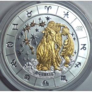 Реверс монеты Руанда, 1000 франков, 2009, Знаки зодиака - Водолей