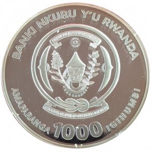 Аверс монеты Руанда, 1000 франков, 2011, Чёрный носорог