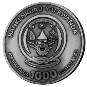 Аверс монеты Руанда, 1000 франков, 2021, Парусное судно "Седов" /Античная отделка/
