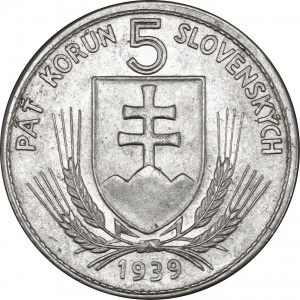 Аверс монеты Словакия, 5 крон, 1939