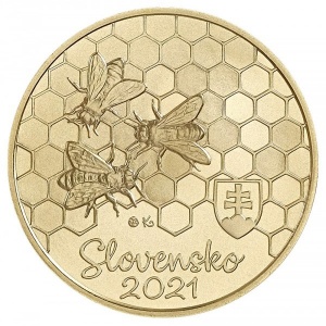 Аверс монеты Словакия, 5 евро, 2021, Медоносная пчела