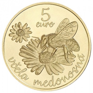 Реверс монеты Словакия, 5 евро, 2021, Медоносная пчела