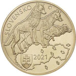 Аверс монеты Словакия, 5 евро, 2021, Волк