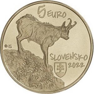 Аверс монеты Словакия, 5 евро, 2022, Татранская серна