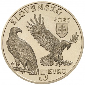 Аверс монеты Словакия, 5 евро, 2025, Фауна и флора Словакии - Могильник