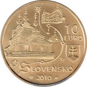 Аверс монеты Словакия, 10 евро, 2010, Деревянные церкви словацких Карпат