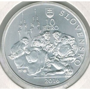 Аверс монеты Словакия, 10 евро, 2016, 450 лет со дня рождения Яна Ессениуса