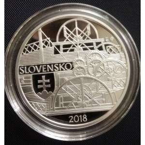 Аверс монеты Словакия, 10 евро, 2018, 200 лет Первому пароходу на реке Дунай в Братиславе