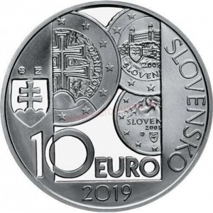 Аверс монеты Словакия, 10 евро, 2019, 10 лет введению евро в Словакии