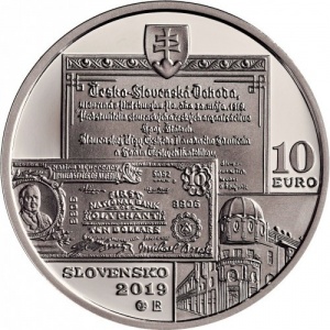 Аверс монеты Словакия, 10 евро, 2019, 150 лет со дня рождения Михала Босака