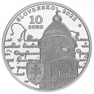 Аверс монеты Словакия, 10 евро, 2022, 650 лет Свободному городу Скалица