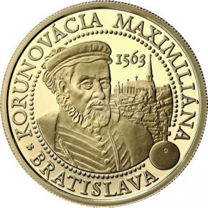 Реверс монеты Словакия, 100 евро, 2013, 450 лет коронации Максимилиана II