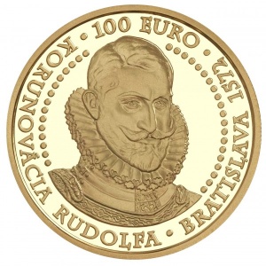 Реверс монеты Словакия, 100 евро, 2022, 450 лет Коронации Рудольфа II