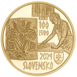 Аверс монеты Словакия, 100 евро, 2024, Нематериальное культурное наследие Словакии - Модротлач